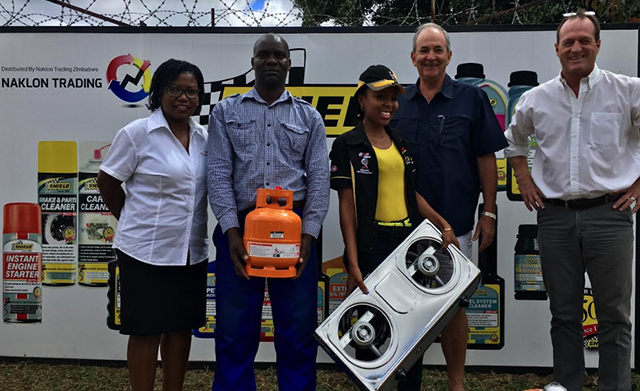 Naklon Trading donates 17 gas stoves to Victoria Falls Anti-Poaching Unit scouts. Left to right: Africa Albida Tourism (AAT) marketing manager Nommy Vuma, Naklon Trading warehouse manager Heavens Beula, Naklon Trading admin assistant Nonie Chigarira, AAT chief executive Ross Kennedy and Naklon Trading director Craig Waugh at the handover of the gas cookers in Harare yesterday.